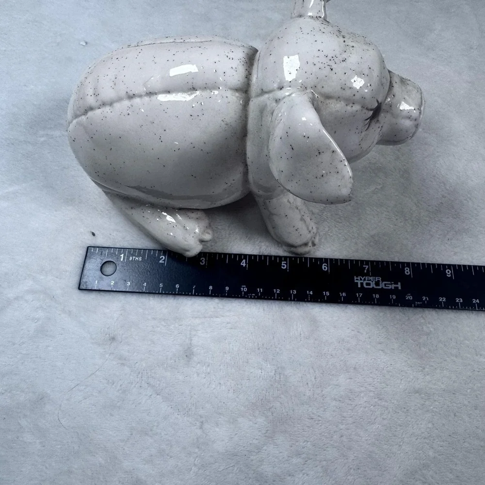 Speckled‎ White Ceramic Pig Figurine Cute Farmhouse Animal Decor Statue 10in